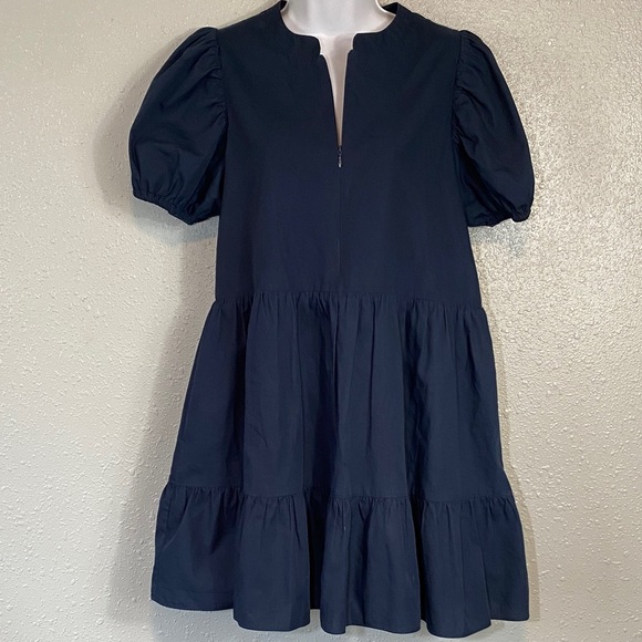 Elegant Navy Puff Sleeve Mini Dress - Picture 5 of 7